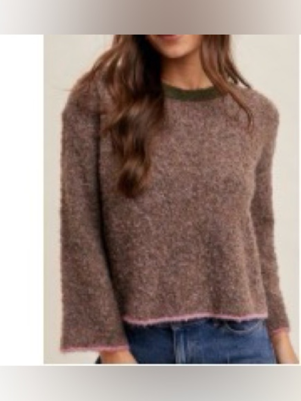Hem & Thread Cozy Olive Pink Fuzzy Crewneck Sweater Sz M Little Loved ❤️